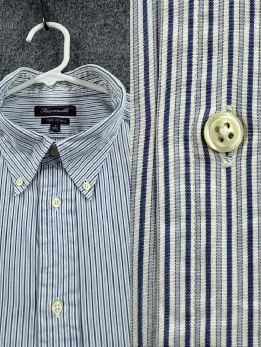 Faconnable Men 17.5 Logo Blue White Striped Button-Down Cotton French Pocket